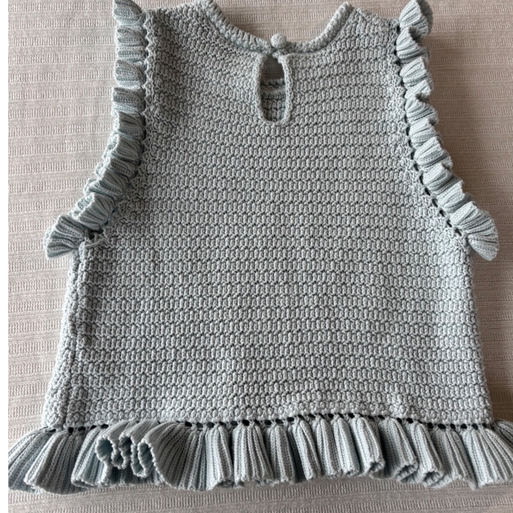 Zara Light Blue Cotton Crochet Knit Ruffle Trim Sleeveless Top Medium - Picture 2 of 7
